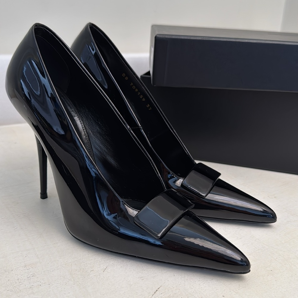 SAINT LAUREN NEW W BOX KAYLA BLK PATENT LEATHER IT37 SS23